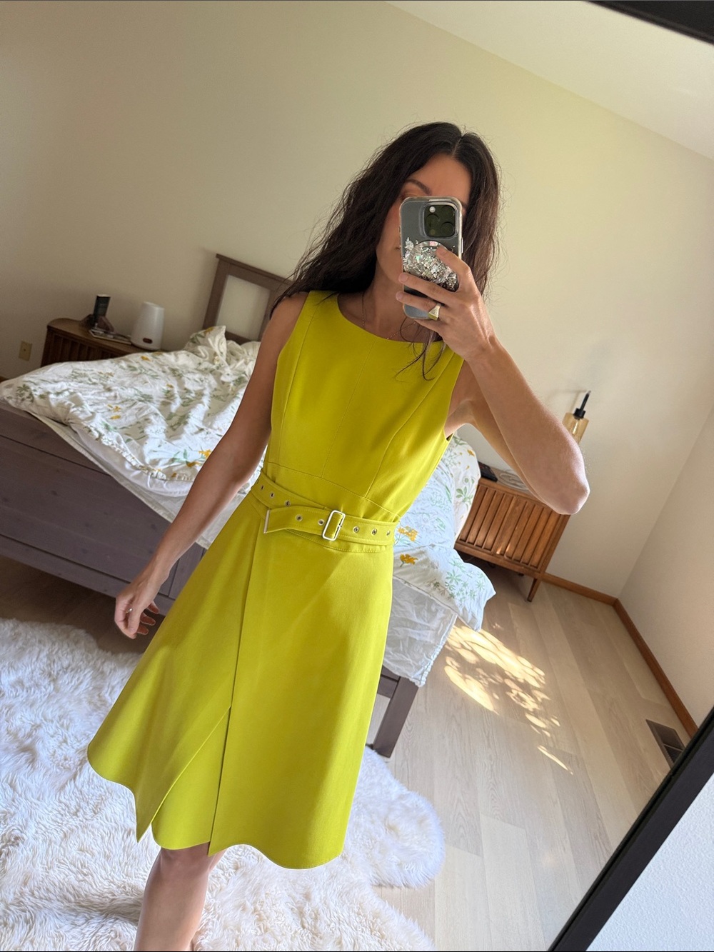 Karen Miller chartreuse dress